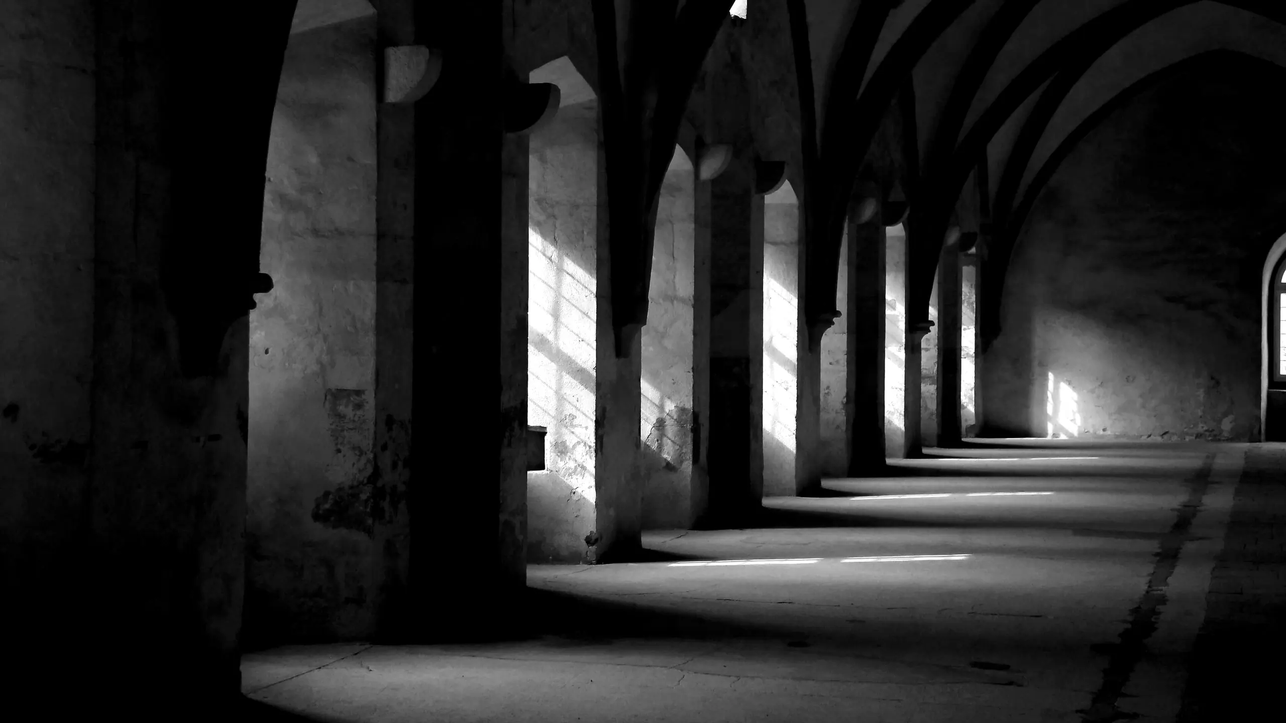 Vaulted stone arcade in hard light